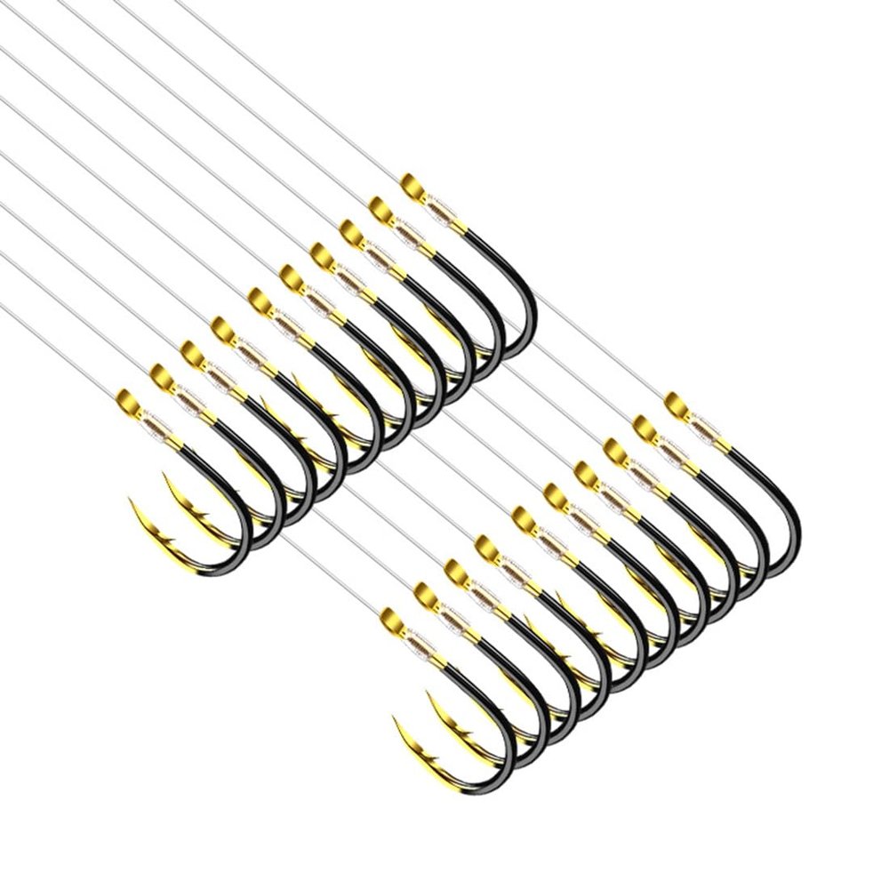 Dyxssm Small Fishing Hooks with Line, Pre Tied Tiny Fishing Hook on Nylon Line (Pack of 20) (Black Gold, 14# (1.1lb-3.3lb))