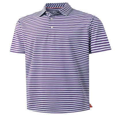 M MAELREG Golf Polo Shirts for Men Short Sleeve Dry Fit Striped Casual Collared Moisture Wicking Men's Golf Shirts Purple White