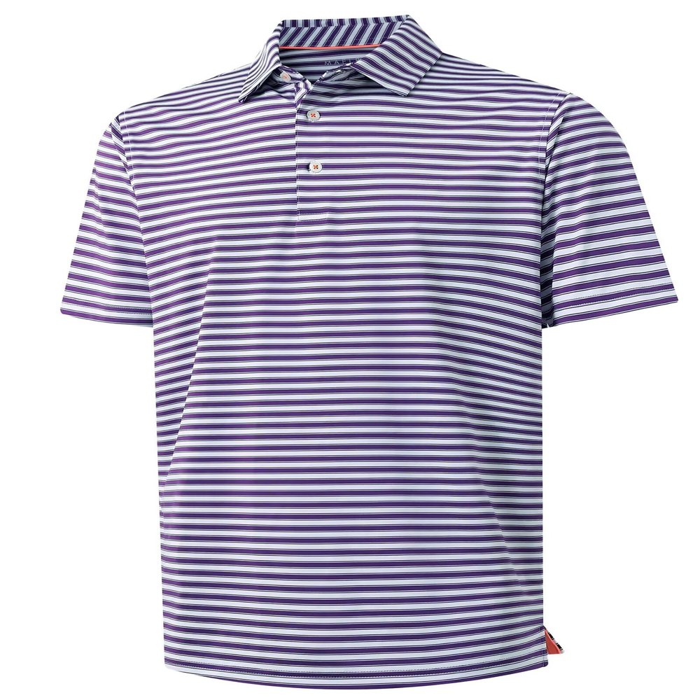 M MAELREG Golf Polo Shirts for Men Short Sleeve Dry Fit Striped Casual Collared Moisture Wicking Men's Golf Shirts Purple White