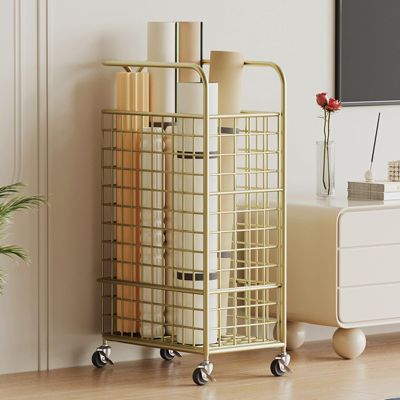35L Yoga Mat Holder for Home Gym, Movable Yoga Mat Organizer with Wheels, Yoga Mat Equipment Storage Racks, Space-saving Yoga Mat Organizer (Size : Gold)