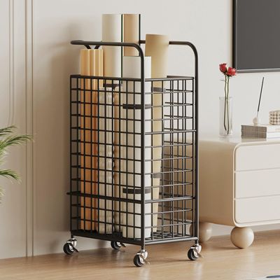 35L Yoga Mat Holder for Home Gym, Movable Yoga Mat Organizer with Wheels, Yoga Mat Equipment Storage Racks, Space-saving Yoga Mat Organizer (Size : Black)