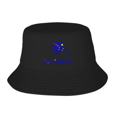 Alaska Map Flag and Text Trendy Sun Hat Unisex Bucket Hat for Travel Hiking Safari Vacation Fishing Cap Uv Protection Boonie Hat Black