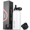 BELANKO 32 oz Stainless Steel Water Bottle Jug with Straw, 3 Leak-Proof Lids, Vacuum Insulated BPA-Free Hydration Bottle for Sports, Travel, Office, Daily Refill - Polar White view 1