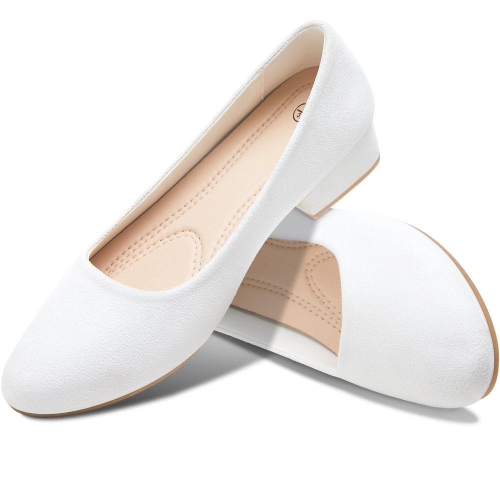 AISFAES Women Pumps Low Chunky Rounded Toe Heels Healed Dress Pumps Elegant Wedges Working Shoes(White,US10)
