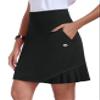 MoFiz 20" Knee Length Skorts Skirt for Women Golf Tennis Skort High Waisted Pleated Athletic Skirt for Sports Workout Summer Casual with Pockets, Black L view 1