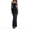 Autumn New Waist-Hugging Long Skirt European and American Style Satin Tube Top Pleated Splicing Dress for Women (Color : Black, Size : Large) view 1