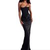 Autumn New Waist-Hugging Long Skirt European and American Style Satin Tube Top Pleated Splicing Dress for Women (Color : Black, Size : Large) view 4