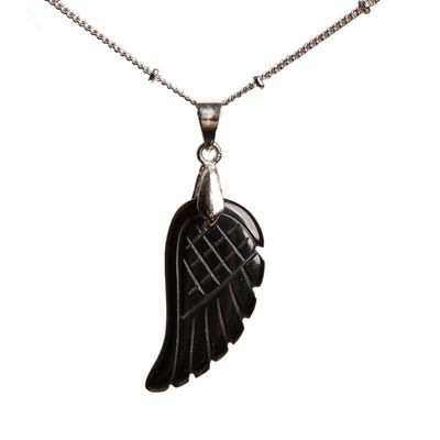 HXSCOO Natural Gemstone Angel Wings Choker Pendant Necklace (Color : Black Agate)