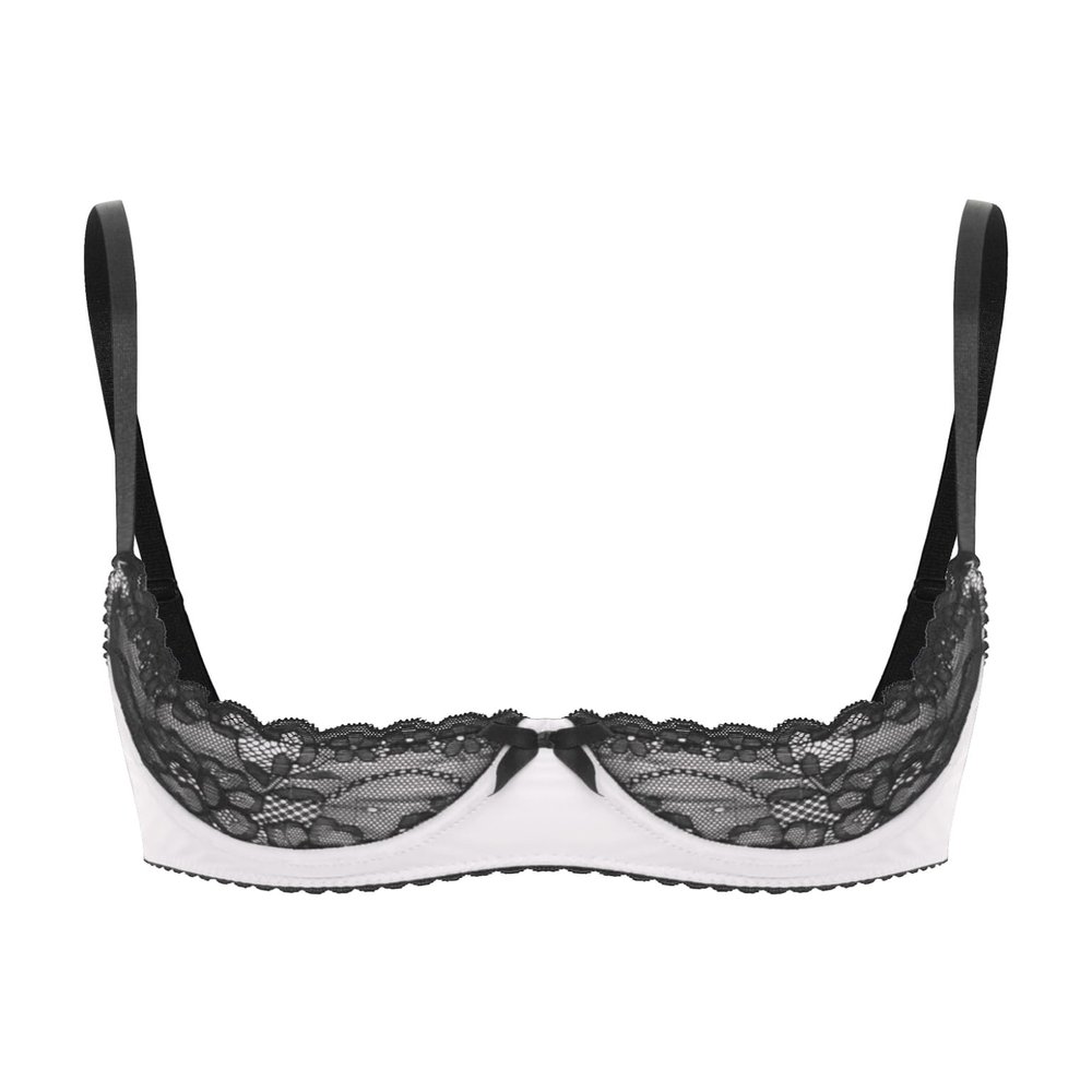 Lejafay Women See Through Lace 1/4 Cups Balconette Bustier Brassiere Padded Underwire Shelf Bra Tops 4#White C 3X-Large