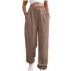 Crossover High Waisted Sweatpants for Women Asymmetrical Cross V Waist Pants Baggy Lounge Running Jogger with Pocket Brown view 1