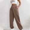 Crossover High Waisted Sweatpants for Women Asymmetrical Cross V Waist Pants Baggy Lounge Running Jogger with Pocket Brown view 2