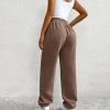 Crossover High Waisted Sweatpants for Women Asymmetrical Cross V Waist Pants Baggy Lounge Running Jogger with Pocket Brown view 3