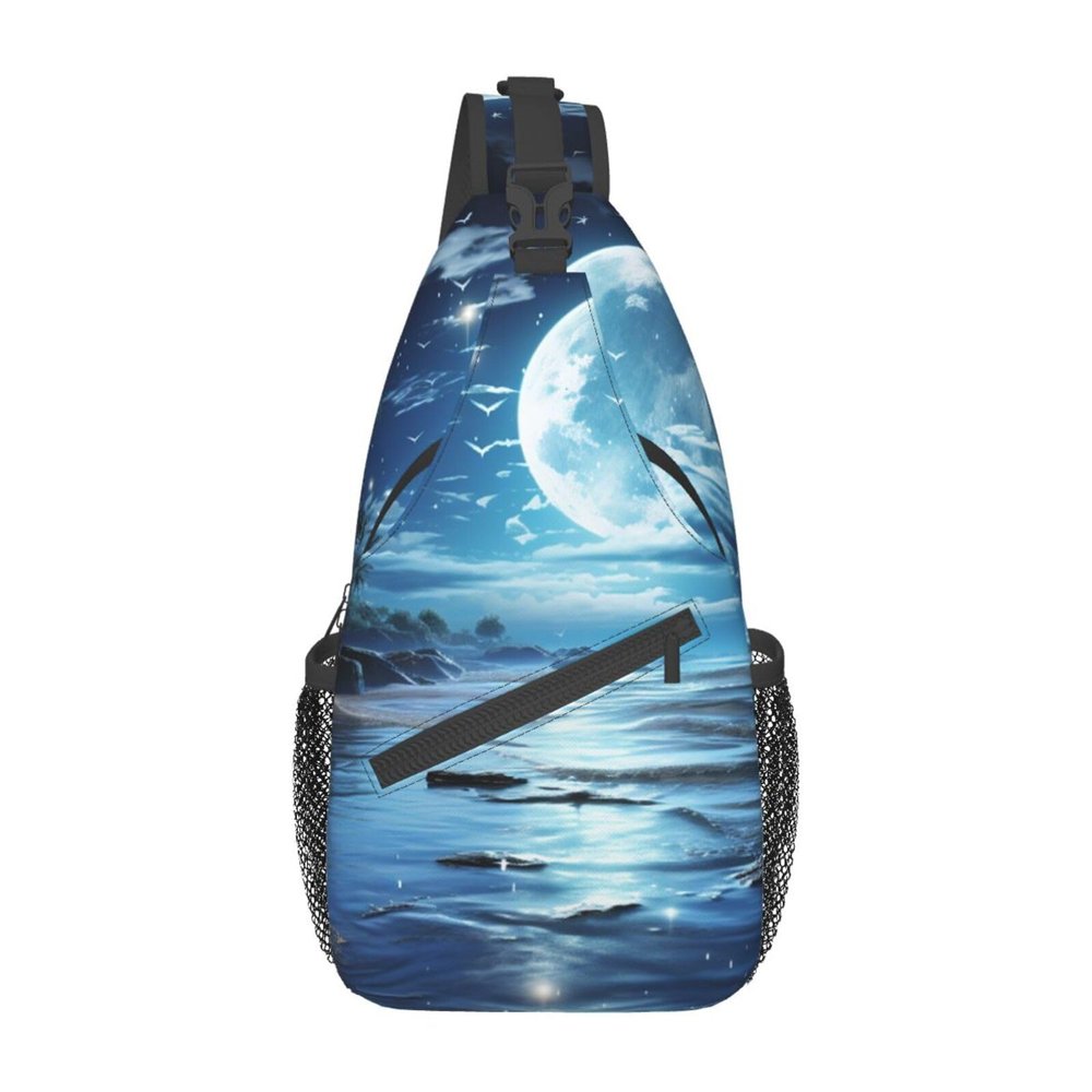CSGJMYGS Sling Bag for Women Men Moon Over Ocean Cross Chest Bag Diagonally Casual Fashion Travel Hiking Daypack