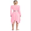 FEESHOW Women's Metallic Color Block Liturgical Praise Dance Dress Irregular Hem Church Worship Dancewear Pink Large view 2