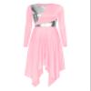 FEESHOW Women's Metallic Color Block Liturgical Praise Dance Dress Irregular Hem Church Worship Dancewear Pink Large view 3