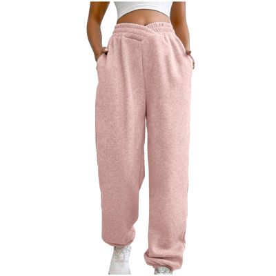 Crossover High Waisted Sweatpants for Women Asymmetrical Cross V Waist Pants Baggy Lounge Running Jogger with Pocket Pink