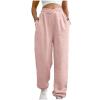 Crossover High Waisted Sweatpants for Women Asymmetrical Cross V Waist Pants Baggy Lounge Running Jogger with Pocket Pink view 1