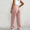 Crossover High Waisted Sweatpants for Women Asymmetrical Cross V Waist Pants Baggy Lounge Running Jogger with Pocket Pink view 3
