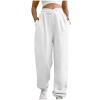 Crossover High Waisted Sweatpants for Women Asymmetrical Cross V Waist Pants Baggy Lounge Running Jogger with Pocket White view 1