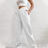 Crossover High Waisted Sweatpants for Women Asymmetrical Cross V Waist Pants Baggy Lounge Running Jogger with Pocket White view 2