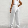 Crossover High Waisted Sweatpants for Women Asymmetrical Cross V Waist Pants Baggy Lounge Running Jogger with Pocket White view 3