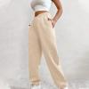 Crossover High Waisted Sweatpants for Women Asymmetrical Cross V Waist Pants Baggy Lounge Running Jogger with Pocket Khaki view 2