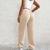 Crossover High Waisted Sweatpants for Women Asymmetrical Cross V Waist Pants Baggy Lounge Running Jogger with Pocket Khaki view 3