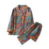 MartNight Vintage Leaf Cotton Lapel Loungewear Set, Women's Long Sleeve Button Sleepwear Loungewear Pajama Set Two-Piece (I,XL), X-Large view 1