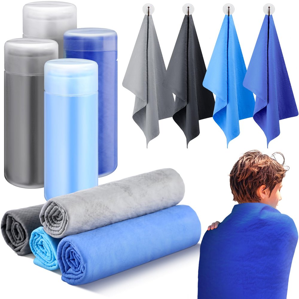 Tisancy 4 Pcs Swim Chamois Towel Shammy Sports Swimmers Towel for Diving Swimming Triathlons and Other Water Sports(13 x 17 Inch,Blue, Navy, Gray, Black)