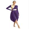 FEESHOW Women's Metallic Color Block Liturgical Praise Dance Dress Irregular Hem Church Worship Dancewear Darkpurple Medium view 1