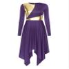 FEESHOW Women's Metallic Color Block Liturgical Praise Dance Dress Irregular Hem Church Worship Dancewear Darkpurple Medium view 3