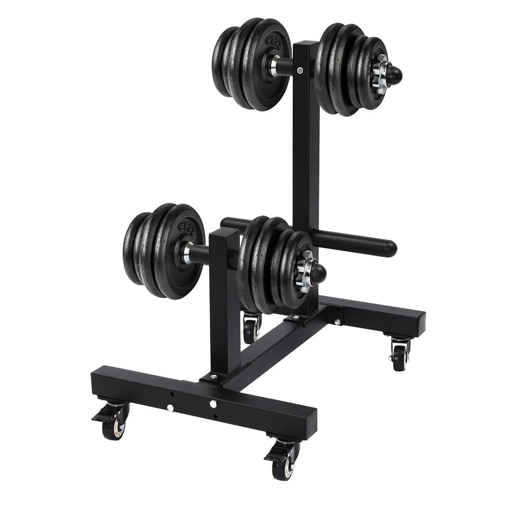 BANLICALI Dumbbell Rack Q235 Steel Double Column Mobile Dumbbell Piece Holder with Wheel, 500kg Load Capacity Dumbbell Rack Weight Rack for Dumbbells, for Home Gym Hotels Black