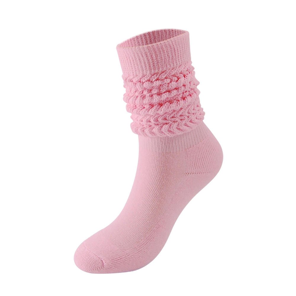 Bestgift Mid-length colorful socks warm stacked socks slouch socks Pink one size