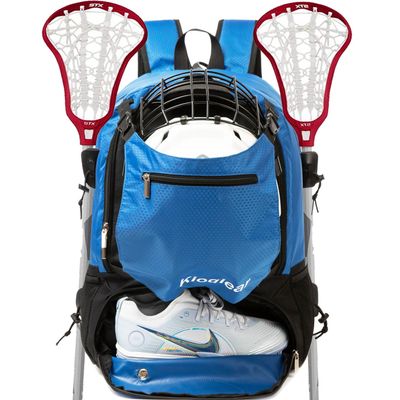 Kioqiear Lacrosse Bag, Large Backpack for All Lacrosse or Field Hockey Equipment - Two Stick Holders and Separate Cleats Shoe Compartment. (Blue)