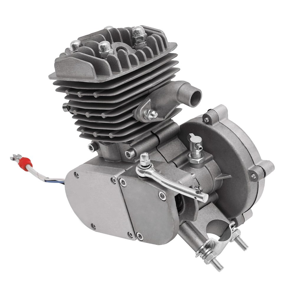 80cc Bicycle Engine, 2 Stroke Single Cylinder Bicycle Engine, Electric Bicycle Gasoline Engine Motorized Bicycle Motor (Silver)