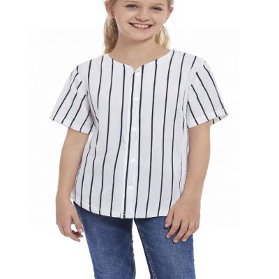 ACEFAST INC Kids Baseball Jersey Button Blank Softball Team Uniform Girls Boys Hip Hop T-Shirt Solid Color Sweatshirt White Stripe