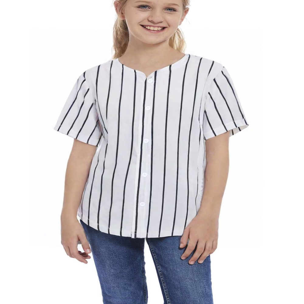 ACEFAST INC Kids Baseball Jersey Button Blank Softball Team Uniform Girls Boys Hip Hop T-Shirt Solid Color Sweatshirt White Stripe