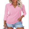 ORANDESIGNE Women's 3/4 Sleeves V Neck Polo Shirts Casual Summer Tops Basic Collar Cute Tees view 1
