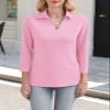 ORANDESIGNE Women's 3/4 Sleeves V Neck Polo Shirts Casual Summer Tops Basic Collar Cute Tees view 4