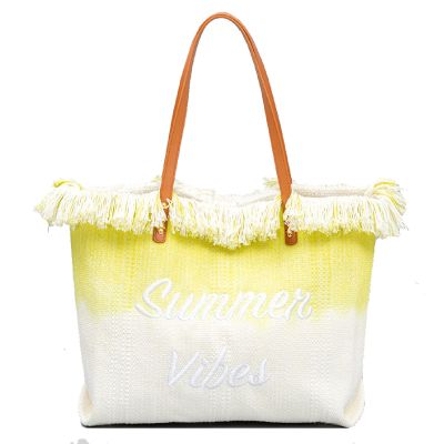 APLUSH Canvas Tote Bag for Women,Embroidery Monogram Personalized Shoulder Bag Tassel Handbags Hobo Bag,Yellow,One Size