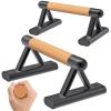 SELEWAERE Wood Parallettes Floor Workout Push Up Handles Non-Slip Pushup Bars Handstand Bars for Calisthenic Fitness Solid Wood with Sturdy Steel Tubing Feet, Load up to 600 lbs view 1