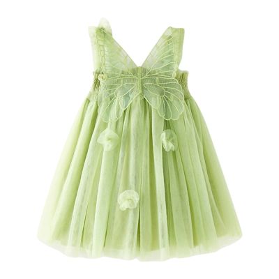 Toddler Baby Girl Princess Butterfly ings Fairy Dresses Floral Sling Tulle Tutu Dress Wedding (Green, 5-6 Years)