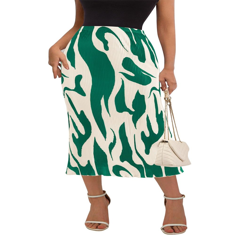 PRETTYGARDEN Women's 2026 Spring High Waist Zebra Print A Line Long Pleated Skirts for Women Trendy Midi Skirt Flared Hem (Dark Green, XX-Large)