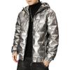 SWJGLITTR Men's Metallic Padded Hooded Jacket Winter Full Zip Quilted Casual Coat Shiny Bomber Solid Color Warm Outwear (X-Large,Silvery) view 1