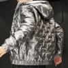 SWJGLITTR Men's Metallic Padded Hooded Jacket Winter Full Zip Quilted Casual Coat Shiny Bomber Solid Color Warm Outwear (X-Large,Silvery) view 2