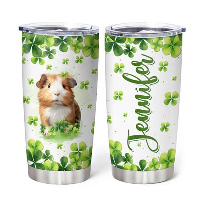 Hyturtle Personalized Gifts Guinea Pig Lover - With Lucky Four Leaf Clover Custom Name Coffee Tumbler Cup Stainless Steel 20oz, Animal Lover Gifts For Women, Girl On Birthday, St Patricks Day
