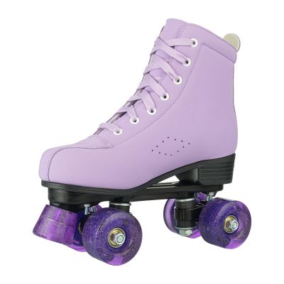 MEIGLQEA Roller Skates for Girls and Women, Cozy Microfiber Leather High-top Double-row Skates with Flash Wheels, Indoor Outdoor Skates for Beginner (Purple, 36-US Women 6/ Youth 5)