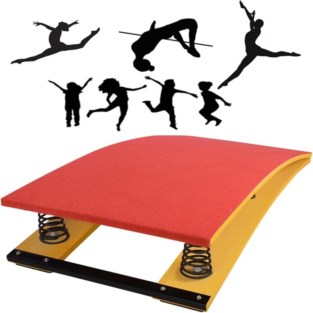 YIYHFKM Junior Gymnastics Springboard for Vault, Hardwood Gymnastics Springboard Anti-Skid Springboard, Heavy Duty Pro Curved Spring Board with Steel Spring & Jump Pad for Home Gym School