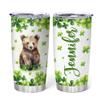 Hyturtle Personalized Gifts Bear Lover - With Lucky Four Leaf Clover Custom Name Coffee Tumbler Cup Stainless Steel 20oz, Animal Lover Gifts For Women, Girl On Birthday, St Patricks Day view 1
