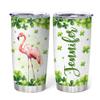 Hyturtle Personalized Gifts Flamingo Lover - With Lucky Four Leaf Clover Custom Name Coffee Tumbler Cup Stainless Steel 20oz, Animal Lover Gifts For Women, Girl On Birthday, St Patricks Day view 1